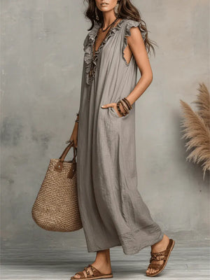 Women's Bohemian Maxi Dress with V-Neckline