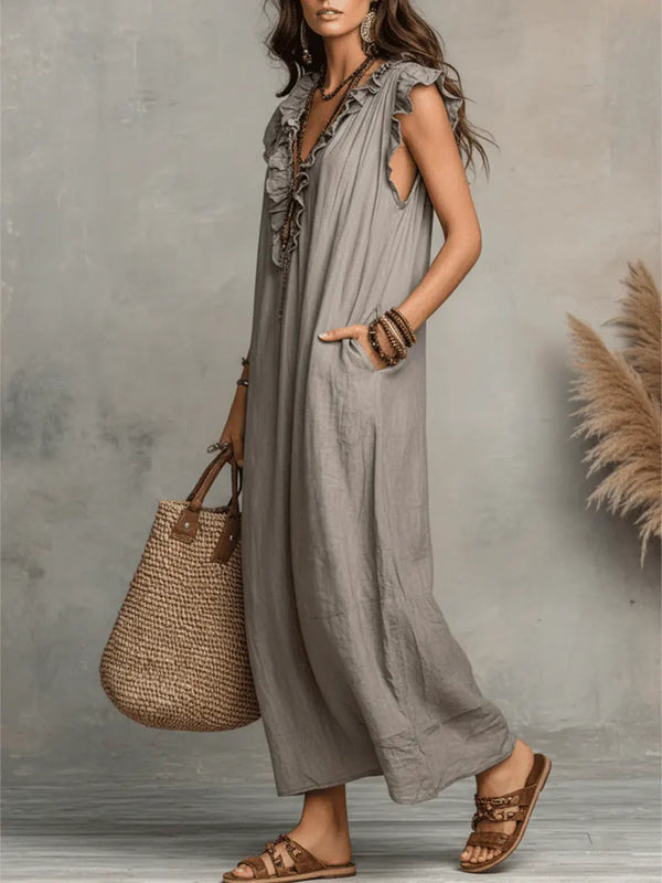 Women's Bohemian Maxi Dress with V-Neckline