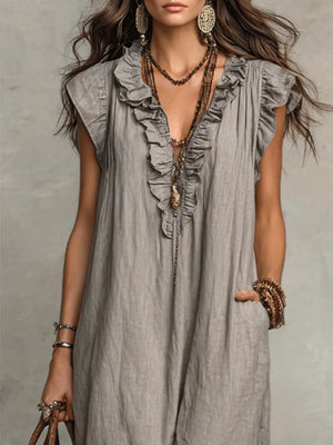 Women's Bohemian Maxi Dress with V-Neckline