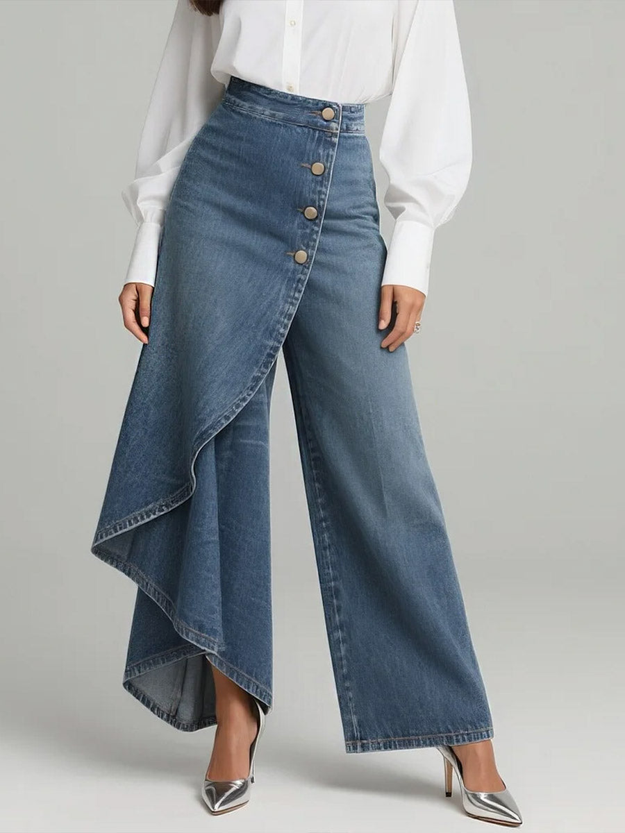 Jeans de tiro alto para mujer con pierna ancha y ajuste relajado