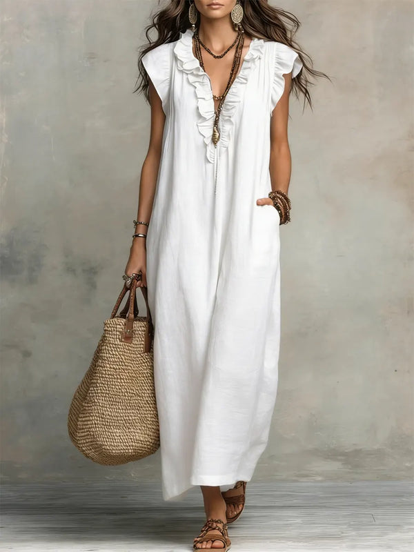 Women's Bohemian Maxi Dress with V-Neckline
