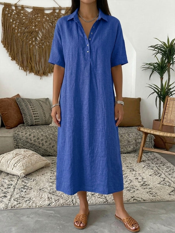Women’s Casual Short-Sleeve Collared Midi Dress