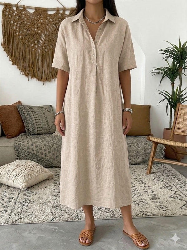 Women’s Casual Short-Sleeve Collared Midi Dress