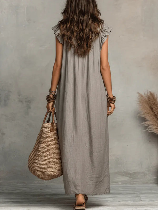 Women's Bohemian Maxi Dress with V-Neckline