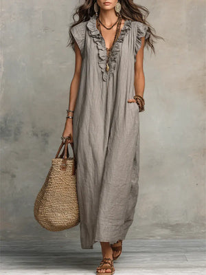 Women's Bohemian Maxi Dress with V-Neckline