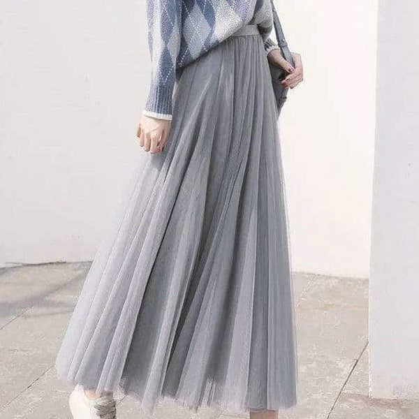Women’s High Waist Tulle Maxi Skirt with Flowy Pleated Silhouette