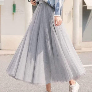 Women’s High Waist Tulle Maxi Skirt with Flowy Pleated Silhouette