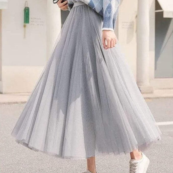 Women’s High Waist Tulle Maxi Skirt with Flowy Pleated Silhouette