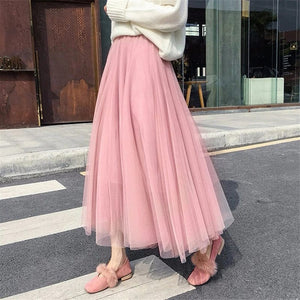 Women’s High Waist Tulle Maxi Skirt with Flowy Pleated Silhouette