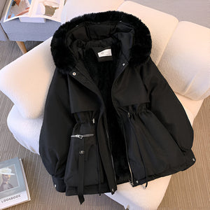Women's Winter Coat Drawstring Waist Faux Fur