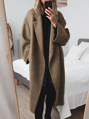 Abrigo largo oversize de doble botonadura para mujer