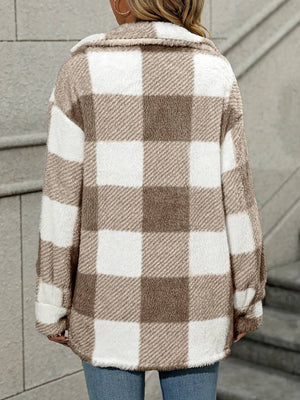 Chaqueta de franela a cuadros para mujer con botones