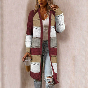 Women's Long Open-Front Striped Cardigan