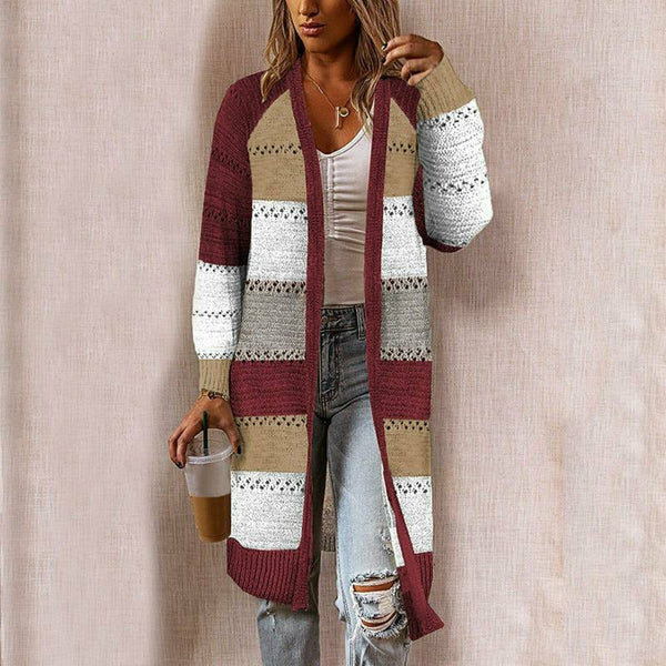 Women's Long Open-Front Striped Cardigan