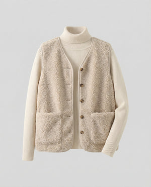 Women's Cosy Teddy Fleece Button-Front Vest with Front Pocket