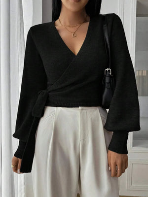 Elegant Wrap Knit Sweater Top for Women