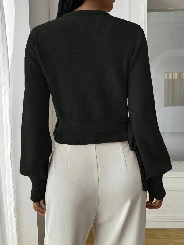 Elegant Wrap Knit Sweater Top for Women