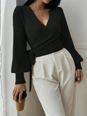 Elegant Wrap Knit Sweater Top for Women
