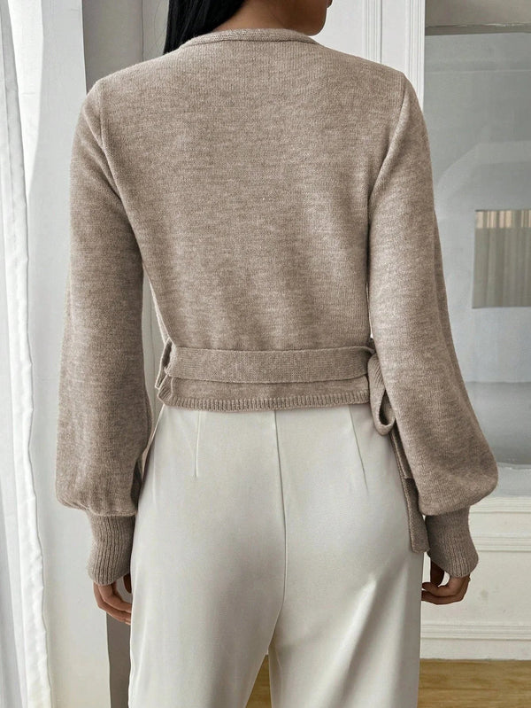 Elegant Wrap Knit Sweater Top for Women