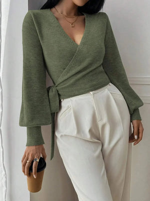 Elegant Wrap Knit Sweater Top for Women
