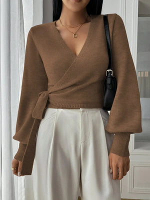 Elegant Wrap Knit Sweater Top for Women