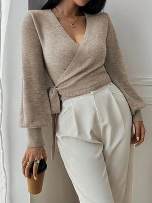 Elegant Wrap Knit Sweater Top for Women