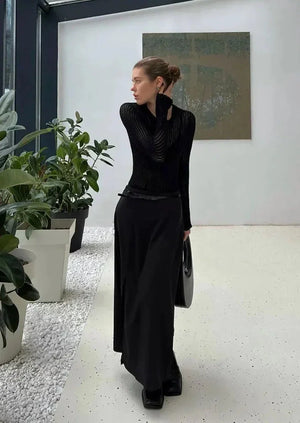 Sheer Ribbed Knit Long Sleeve Top for Women