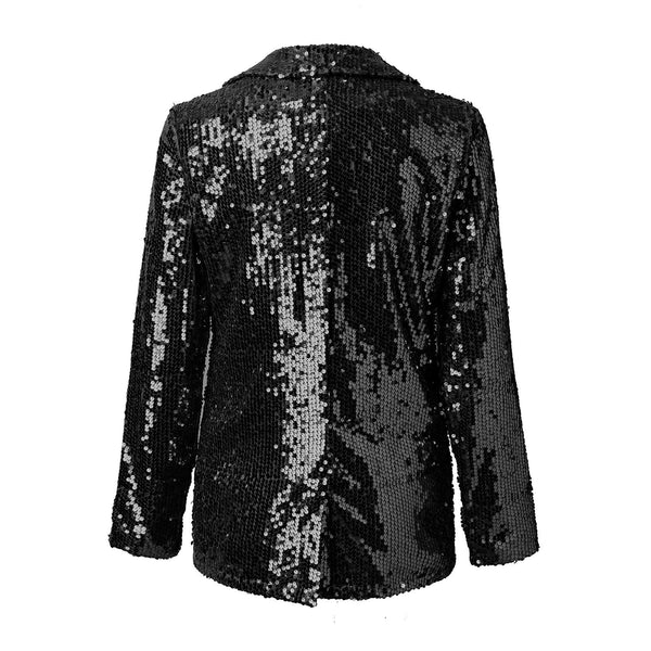 Blazer de lentejuelas para mujer con abertura frontal para un estilo glamuroso