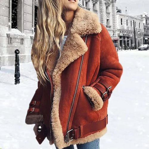 Women’s Faux Shearling Aviator Moto Winter Jacket
