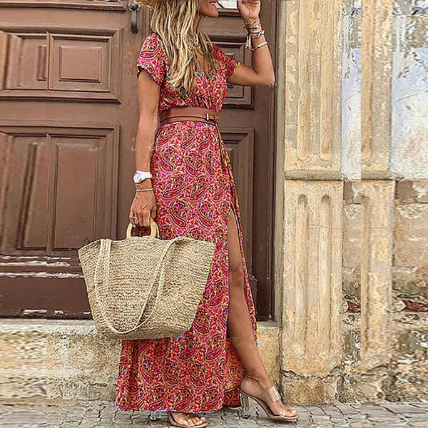 Women’s Floral Boho Split Hem Maxi Dress