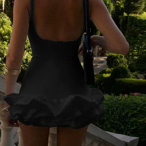 Women's Sleeveless Ruffle Mini Dress with Open Back