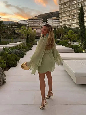 Ruffle Sleeve Flowy Mini Dress for Women
