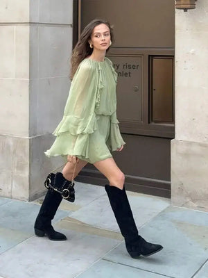 Ruffle Sleeve Flowy Mini Dress for Women