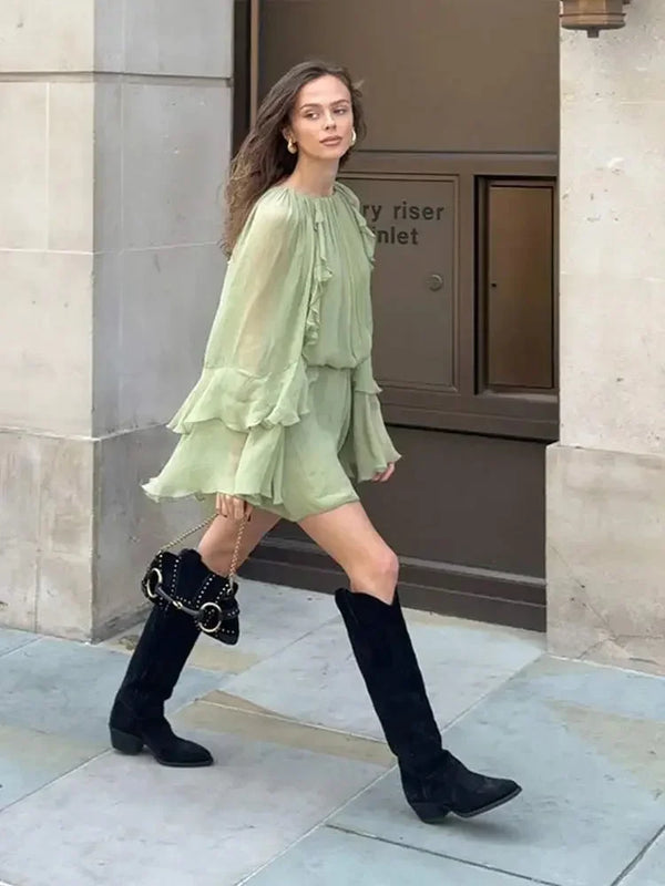 Ruffle Sleeve Flowy Mini Dress for Women