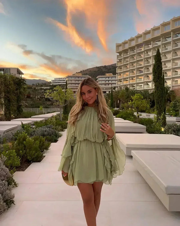 Ruffle Sleeve Flowy Mini Dress for Women