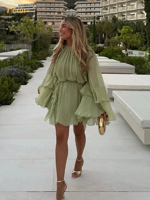 Ruffle Sleeve Flowy Mini Dress for Women