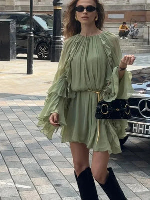 Ruffle Sleeve Flowy Mini Dress for Women