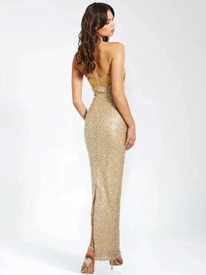 Elegant Strapless Glitter Maxi Dress for Women