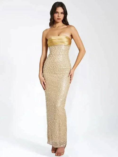Elegant Strapless Glitter Maxi Dress for Women