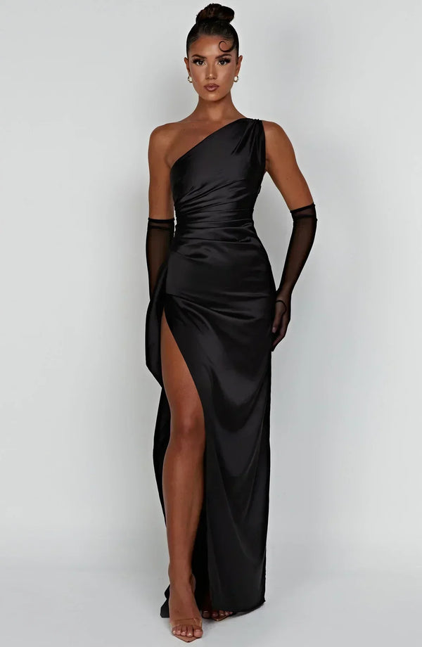 Women’s Satin One Shoulder High Slit Maxi Dress