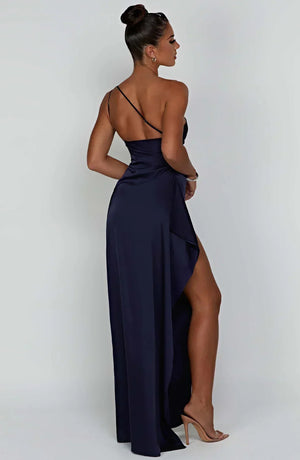 Women’s Satin One Shoulder High Slit Maxi Dress