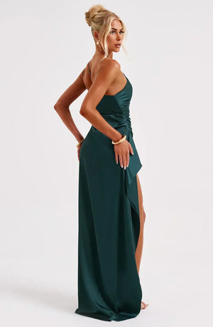 Women’s Satin One Shoulder High Slit Maxi Dress