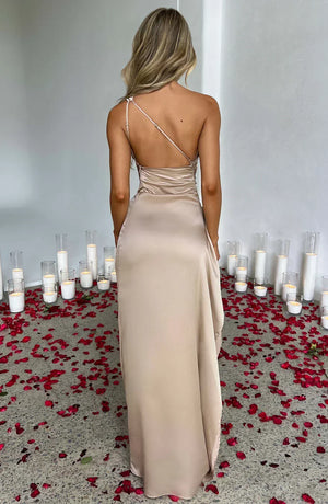 Women’s Satin One Shoulder High Slit Maxi Dress
