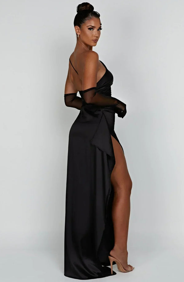 Women’s Satin One Shoulder High Slit Maxi Dress