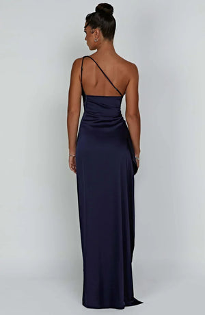 Women’s Satin One Shoulder High Slit Maxi Dress