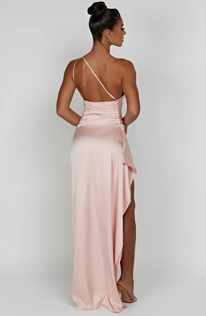 Women’s Satin One Shoulder High Slit Maxi Dress