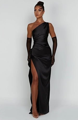 Women’s Satin One Shoulder High Slit Maxi Dress