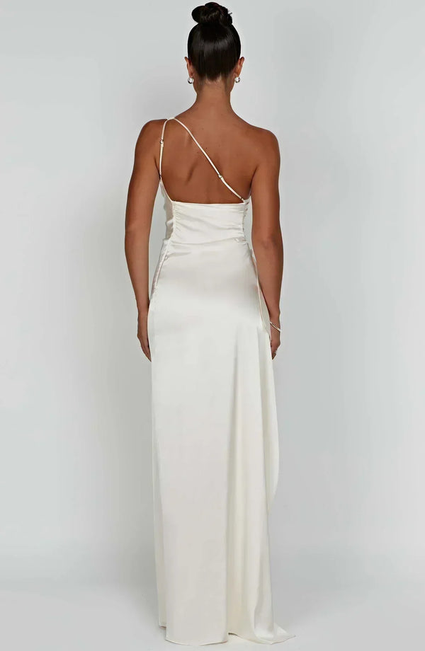 Women’s Satin One Shoulder High Slit Maxi Dress