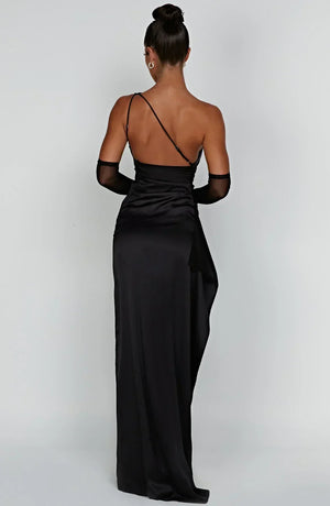 Women’s Satin One Shoulder High Slit Maxi Dress