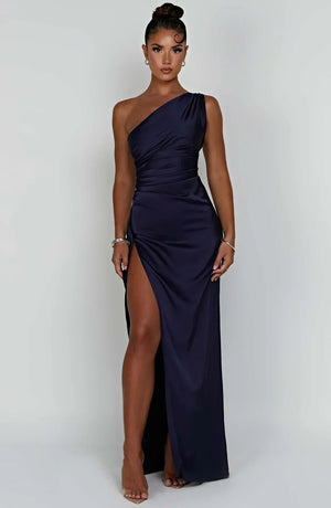 Women’s Satin One Shoulder High Slit Maxi Dress